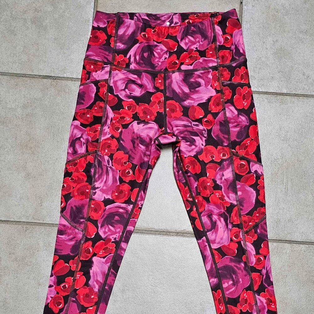 Kate Spade XS Electric Rose Red Poppy Pink Rose Floral Leggings